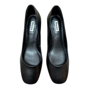 Dune London Assure Block Heel Pump Leather Almond Toe Size 39 Black